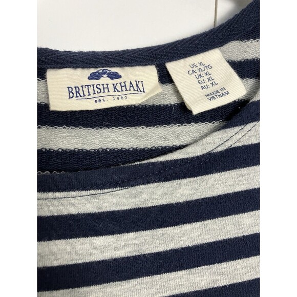 British Khaki Womens Short Sleeve Navy Blue & Gray Stretch Striped Dress Size Xl - Picture 2 of 6